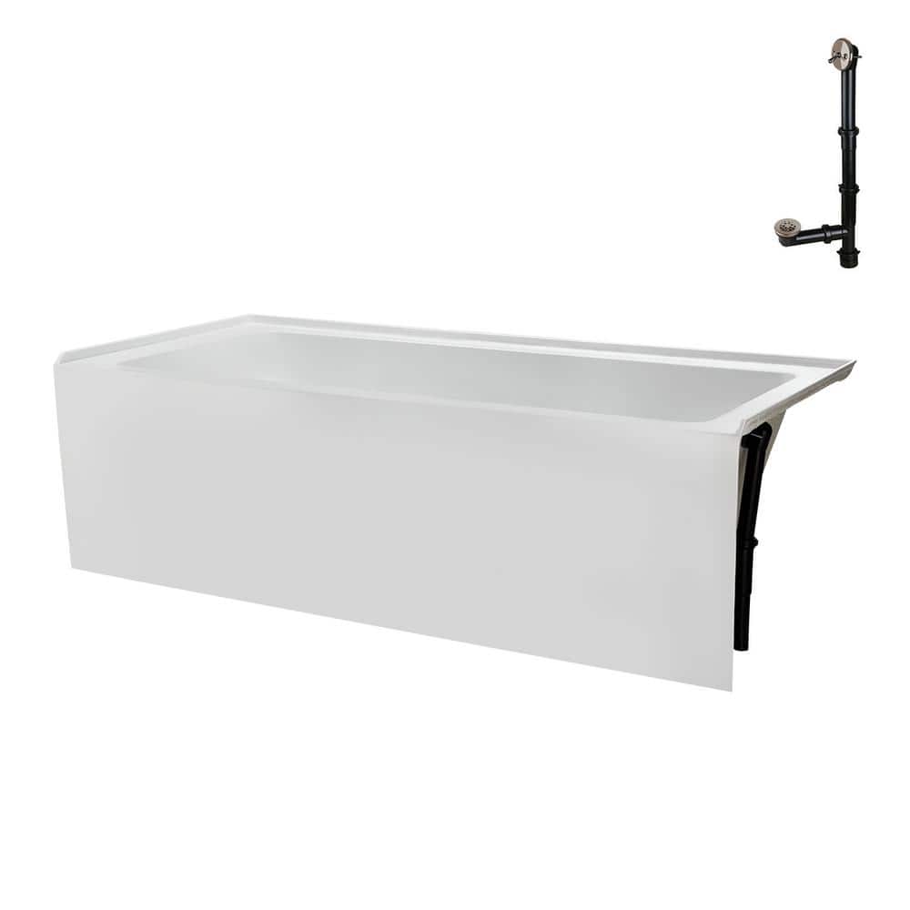 Glossy White Acrylic Right-Hand Drain Alcove Bathtub with Brushed Nickel Drain