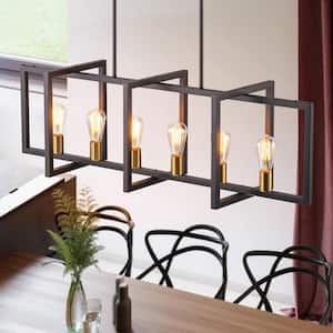 Croyle 6-Light Oil-Rubbed Bronze Industrial Linear Geometric Kitchen Island Pendant Lantern Cage Farmhouse Chandelier