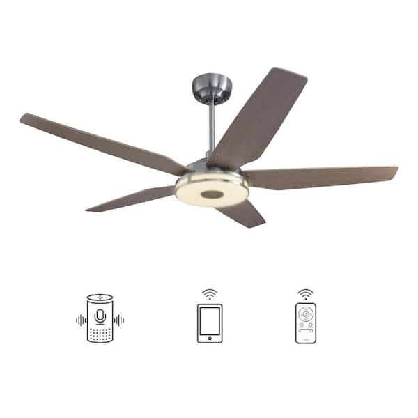 CARRO Starfish 52 in. Dimmable LED Indoor/Outdoor Nickel Smart Ceiling Fan with Light and Remote, Works with Alexa/Google Home