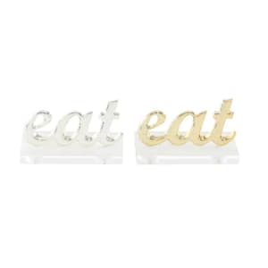 4 in. x 2 in. Modern "Eat" Gold and Silver Aluminum Cutouts (Set of 2)