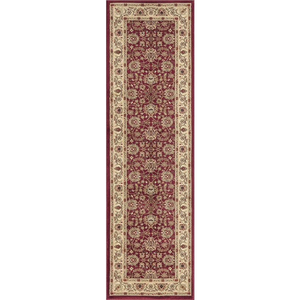 Red Traditional Synthetic Runner Rug - 2'2" x 7'3"