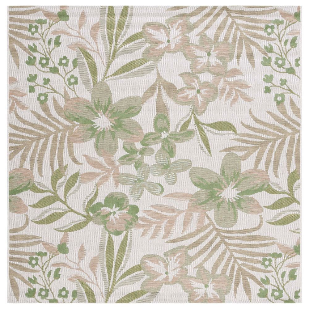 Courtyard Ivory/Green 7 ft. x 7 ft. Botanical Leaves Indoor/Outdoor Square Area Rug price history on PriceWatchPro