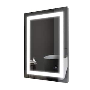 24 in. W x 32 in. H Rectangular Frameless Wall Mount Bathroom Vanity Mirror in Silver with LED Light Anti-Fog