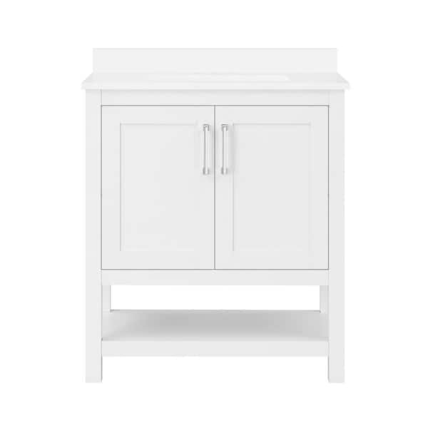 Vegas 30 in. Single Sink White Bath Vanity with White Engineered Stone Top (Assembled)