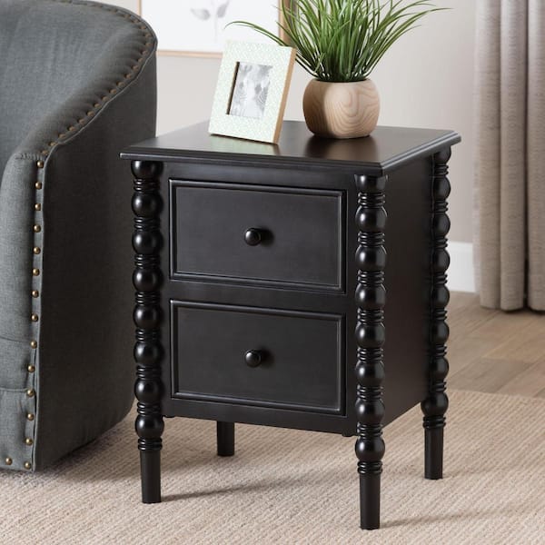 Baxton Studio Malinda 17.7 in. Black Rectangle Wood End Table with 2-Drawers