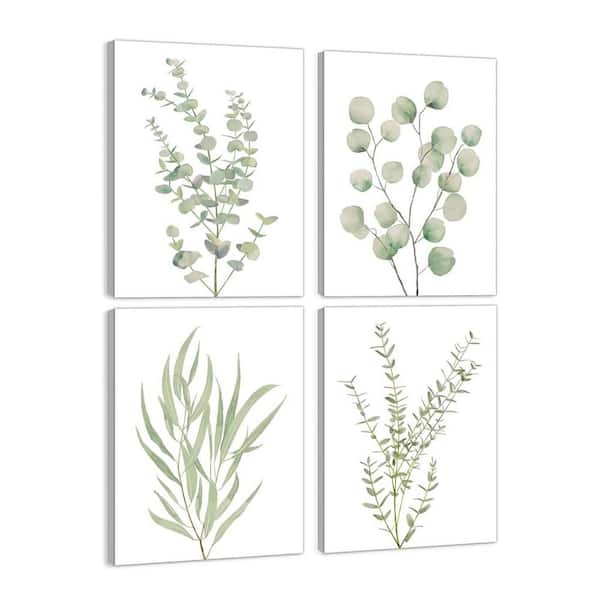 Unbranded 4-Piece 12 in. x 16 in. Framed Botanical Wall Art Set Sage Green Eucalyptus Prints for Bathroom Bedroom and Office
