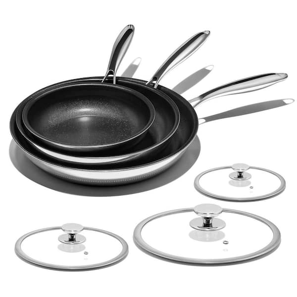 3-Piece Titanium Ceramic Nonstick Skillet Set with Lid Stay-Cool Handle Dishwasher Oven Safe for All Cooktops