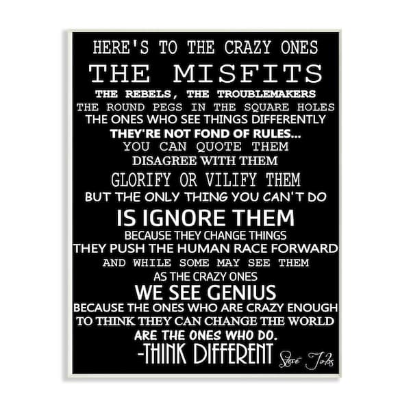 Stupell Industries 12 in. x 18 in. "Crazy Ones Inspirational Quote Word Black And White" by Daniel Sproul Wood Wall Art