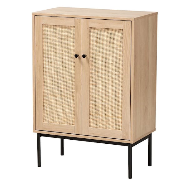 Baxton Studio Sherwin Light Brown and Black 2 Door Storage Cabinet