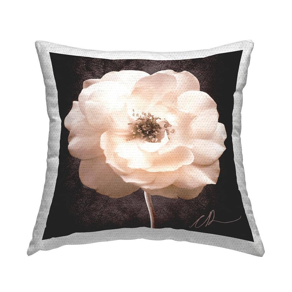 Stupell Industries Vintage Rose Bloom Black Square Outdoor Throw Pillow ...