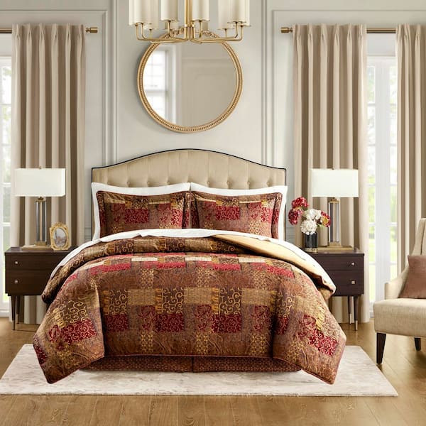 CROSCILL Galleria 4-Piece Red Polyester Queen Comforter Set