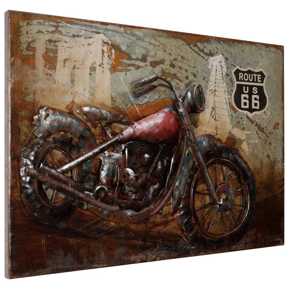 Hand Painted Iron Dimensional Wall Art with Classic Motorcycle Design