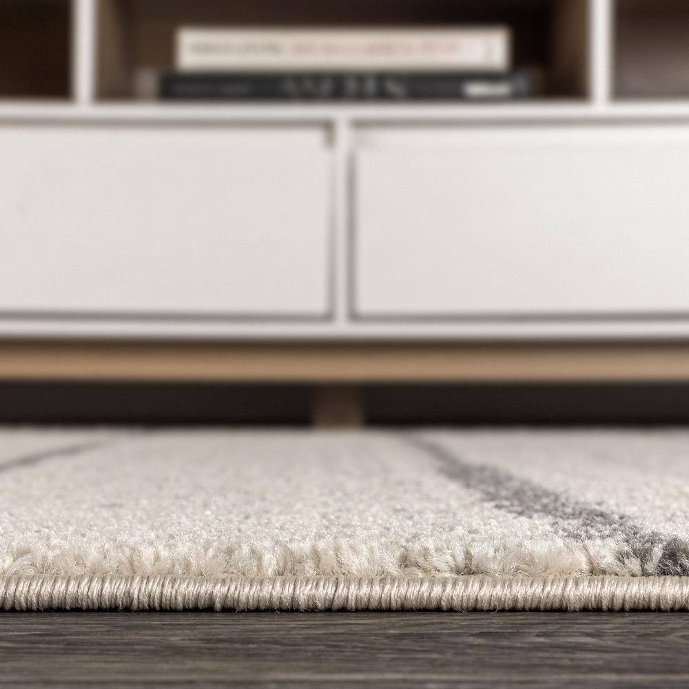 Cream and Gray Striped Synthetic 4' x 6' Area Rug