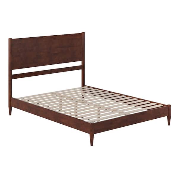 Pasadena Walnut Brown Solid Wood Frame Queen Low Profile Platform Bed