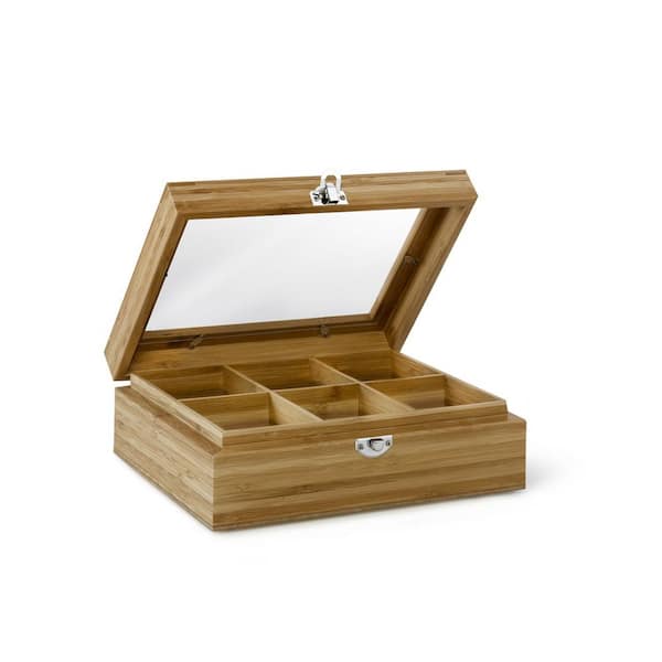 Bredemeijer Tea Box with Window, 6-compartments, Med-light natural finish