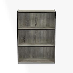 31.5 in. French Oak Gray Wood 3-shelf Standard Bookcase with Storage