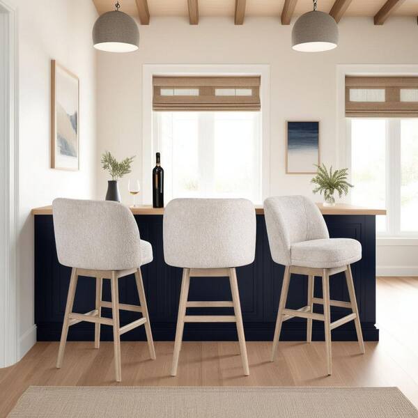 Armen Living Sadie 30 in. Ancient Stone/Washed Wood Low Back Rubberwood Bar Stool with Polyester Seat (Set of 2)