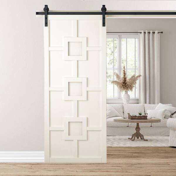 36 in. x 84 in. Mod Squad Off White Wood Sliding Barn Door with Hardware Kit