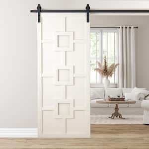 42 in. x 84 in. Mod Squad Off White Wood Sliding Barn Door with Hardware Kit