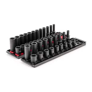 3/8 in. Drive 6-Point Impact Socket Set with Rails (5/16 in.-3/4 in., 8 mm-19 mm) (42-Piece)