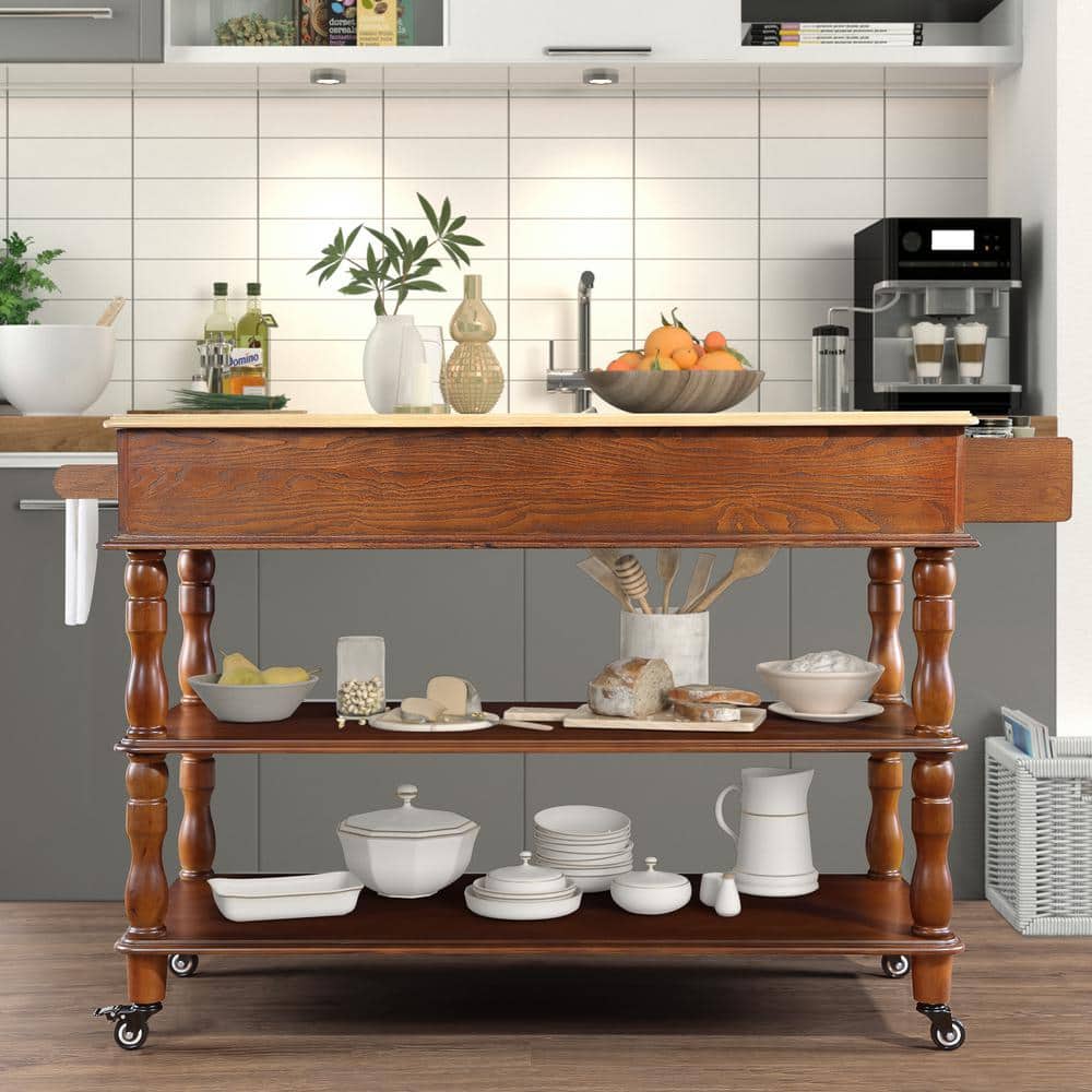 Walnut Wood Kitchen Cart with Solid OAK Wood Top
