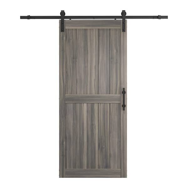 SOCBAZZAR 42 in x 84 in. Shaker 2- Panel Classic Walnut Finished Solid Core MDF Interior Sliding Barn Door with Hardware Kit