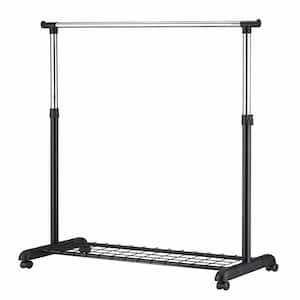 68 in. Silver Chrome/Black Garment Rack with Wheels
