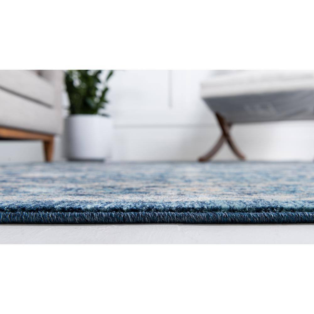 Navy Blue and Beige 6' x 9' Synthetic Stain-Resistant Area Rug