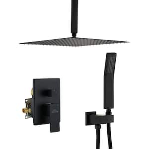 1-Spray Patterns with 2.5 GPM 16 in. Ceiling Mount Dual Shower Heads with Pressure Balance Valve in Matte Black