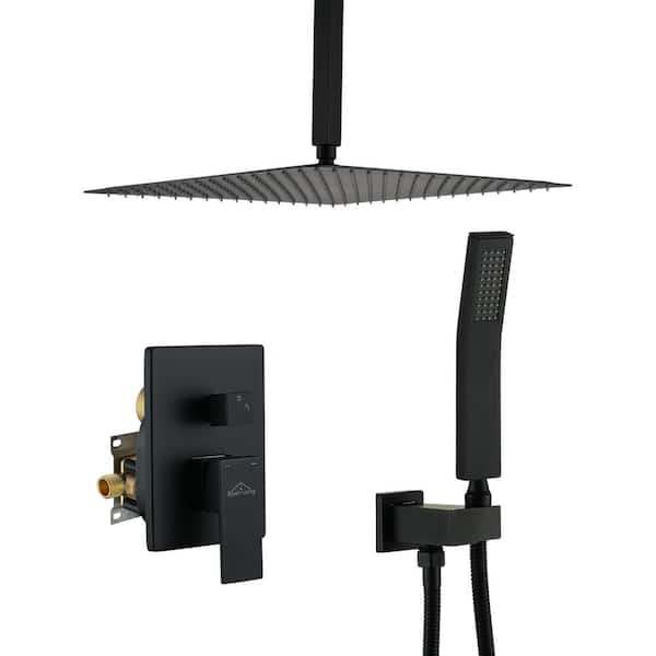 Boyel Living 1-Spray Patterns with 2.5 GPM 16 in. Ceiling Mount Dual Shower Heads with Pressure Balance Valve in Matte Black