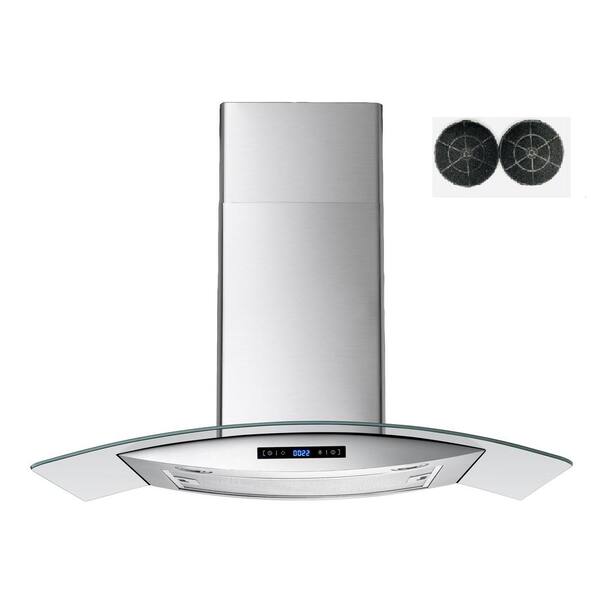 Winflo 36 in. 475 CFM Convertible Stainless Steel/Glass Wall Mount Range Hood with Mesh and Charcoal Filters and Touch Control