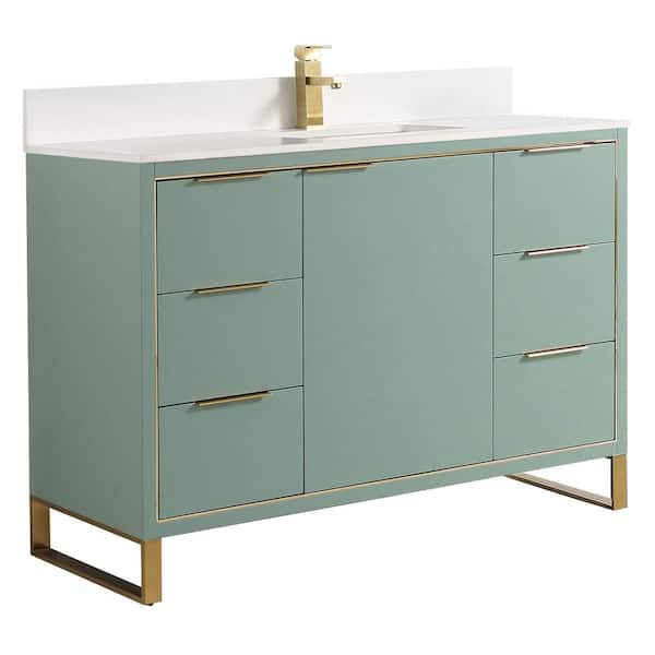 FINE FIXTURES Opulence 48 in. W x 18 in. D x 33.5 in. H Single Sink Bath Vanity in Mint Green with White Top