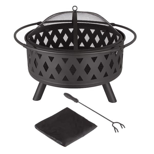 32 in. Round Steel Crossweave Firepit with Cover