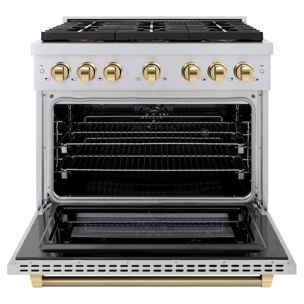 Autograph Edition 36 in. Paramount Dual Fuel Range with 6 DuoPro Burners and Convection Oven w/ Gold Helix Handle