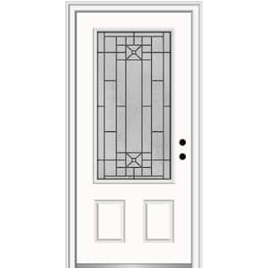 36 in. x 80 in. Courtyard Left-Hand 3/4-Lite Decorative Painted Fiberglass Smooth Prehung Front Door, 4-9/16 in. Frame