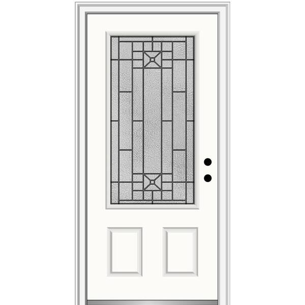 MMI Door 36 in. x 80 in. Courtyard Left-Hand 3/4-Lite Decorative Painted Fiberglass Smooth Prehung Front Door, 4-9/16 in. Frame
