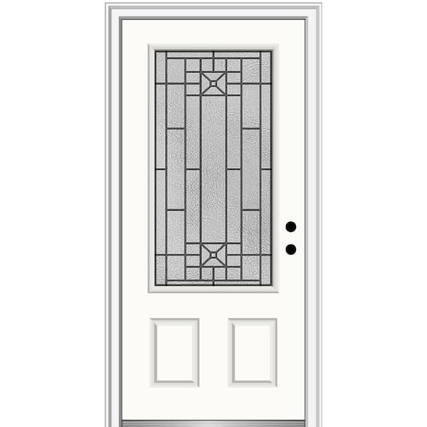 MMI Door 36 in. x 80 in. Courtyard Left-Hand 3/4 Lite Decorative Painted Fiberglass Smooth Prehung Front Door, 4-9/16 in. Frame