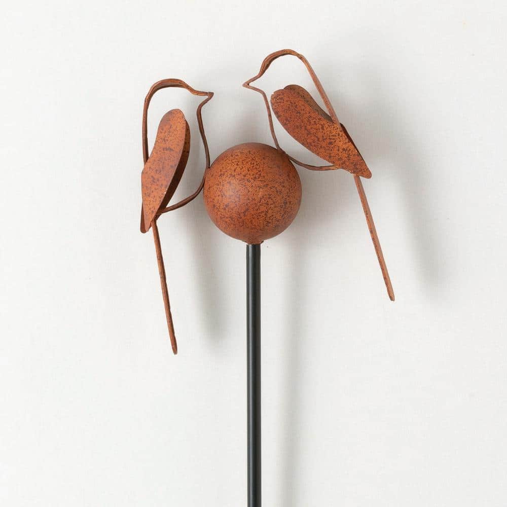 35" Copper and Brown Metal Chickadee Garden Stake