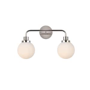 Home Living 19 in. 2-Light Polished Nickel Vanity Light with Glass Shade