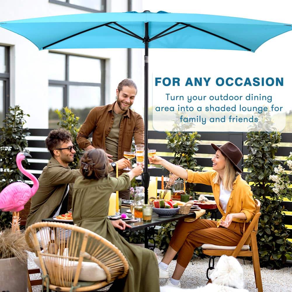 Aqua Rectangular Market Patio Umbrella with Black Steel Pole