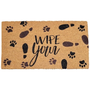 17.7 in. x 29.5 in. Wipe Your Paws and Feet Natural Coir Welcome Door Mat with PVC Vinyl Backing