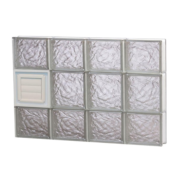 Clearly Secure 31 in. x 19.25 in. x 3.125 in. Frameless Ice Pattern Glass Block Window with Dryer Vent