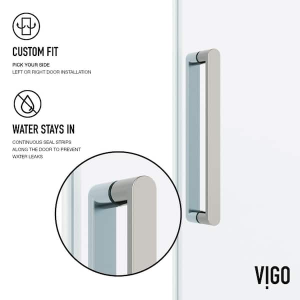 Elan 68 to 72 in. W x 76 in. H Frameless Sliding Shower Door VMotion in Stainless Steel Clear Glass