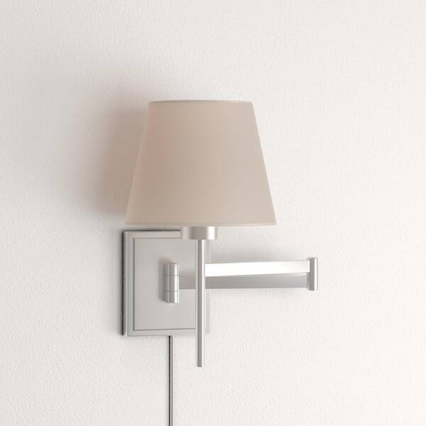Hampton Bay 1-Light White Dimmable Wall Sconce with Alabaster Shade