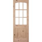 42 in. x 96 in. Rustic Knotty Alder Arch Top 9-Lite Clear Glass with V-Panel Unfinished Wood Front Door Slab