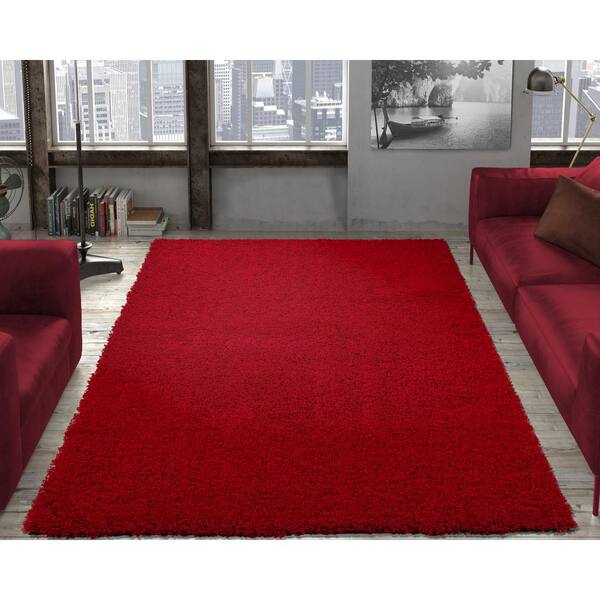 Ottomanson Lifestyle Shaggy Collection Red 5 ft. x 7 ft. Shag Area Rug