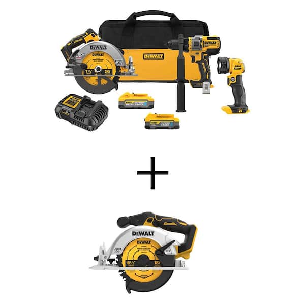 DEWALT 20V MAX Lithium-Ion Cordless 3-Tool Combo Kit and Brushless 6-1/2 in. Circular Saw with 5Ah Battery and 1.7Ah Battery