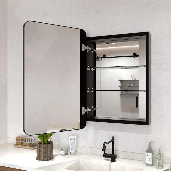 20 in. W x 26 in. H Rectangular Framed Recessed/Surface Mount Medicine Cabinet with Mirror in Matte Black