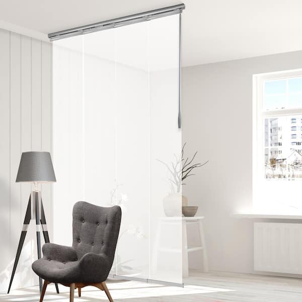 EMOH Pearly White Adjustable Sliding Single Rail Track with 15.75 in. Slates, Extendable 34 in. to 57 in. W x 94 in. L