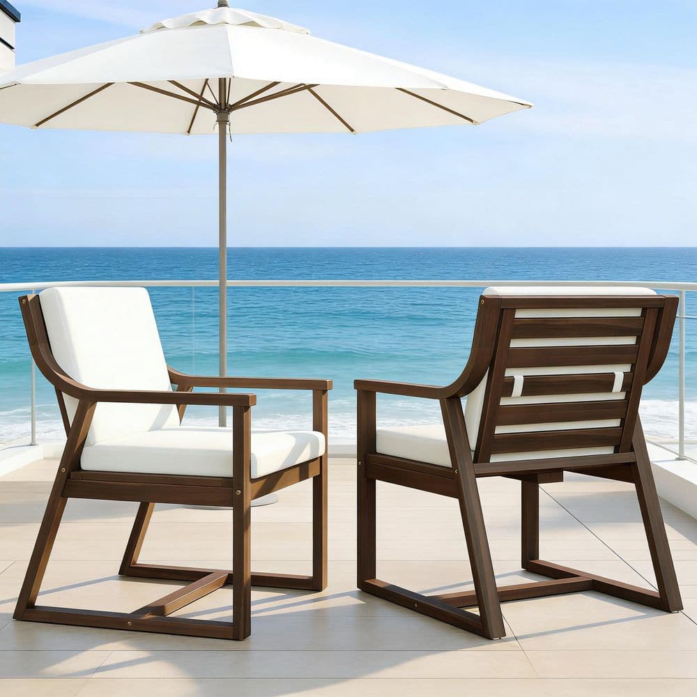 Mocha Wood Outdoor Dining Chair with Removable Beige Cushions Set of 2 for Patio price history on PriceWatchPro